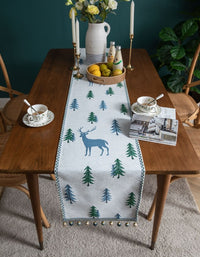 Pine Deer Christmas Decoration Jacquard Table Runner
