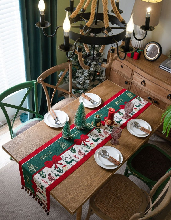 Christmas Atmosphere Bow Tassel Table Runner