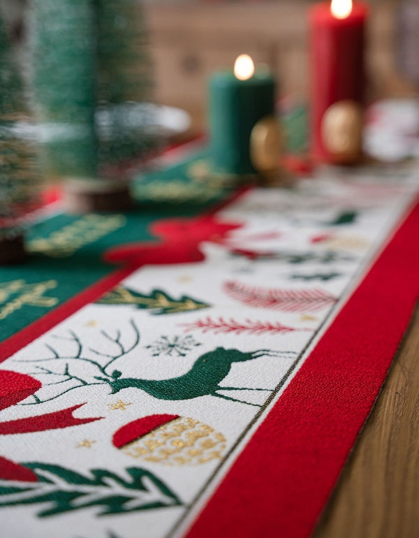 Christmas Atmosphere Bow Tassel Table Runner