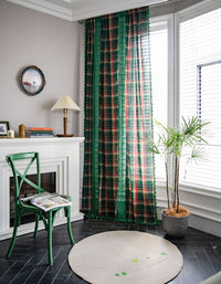 Green Plaid Patchwork Hollow Lace Curtains