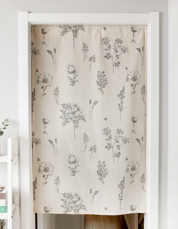 Sketch Flower Print Modern Simple Door Curtain