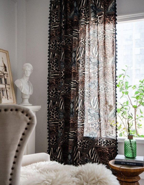 Boho Leopard Geometric Print Curtains