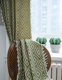 Striped Embroidered Solid Color Tassel Curtains