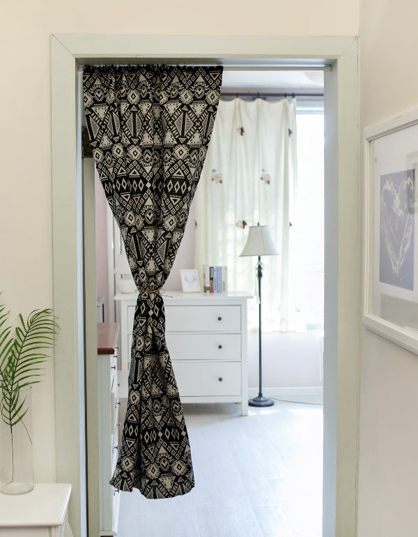 Black Jacquard Double-Sided American Country Simple Kitchen Half Curtain