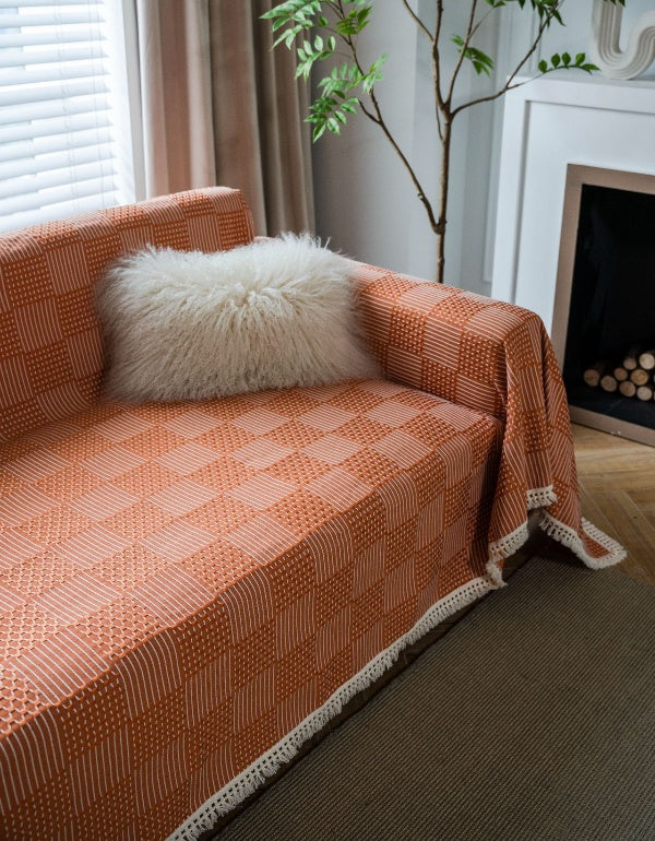 Orange Mesh Thick Retro Multifunctional Tassel Blanket