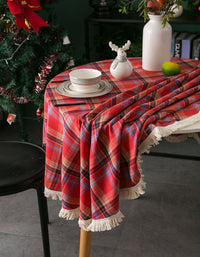 Christmas Red Table Cloth Plaid Tassel