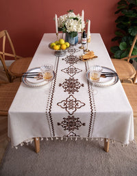 Chinese Knot Embroidery Brown Tassel Table Cloth