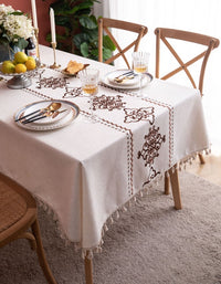 Chinese Knot Embroidery Brown Tassel Table Cloth