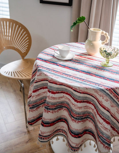 Diamond Striped Retro Print Round Table Cloth