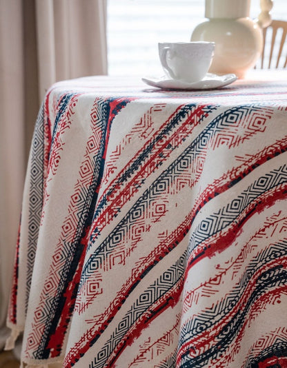 Diamond Striped Retro Print Round Table Cloth