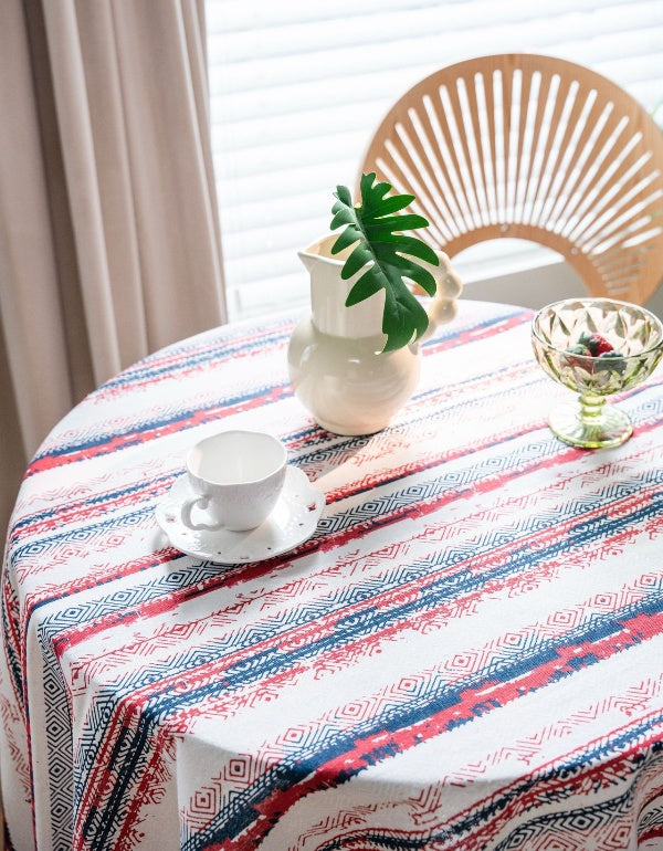 Diamond Striped Retro Print Round Table Cloth