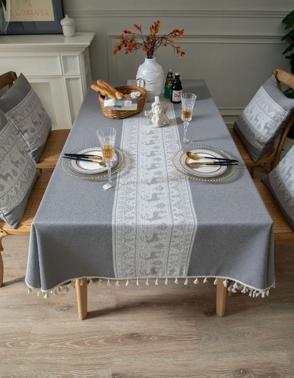Christmas Deer Gray Jacquard Table Cloth