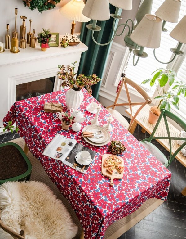 Nappe de Noël à imprimé floral rouge