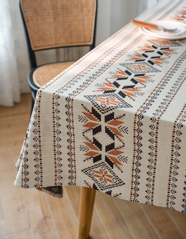 Jacquard Double-Sided Brown Snowflake Thick Tablecloth