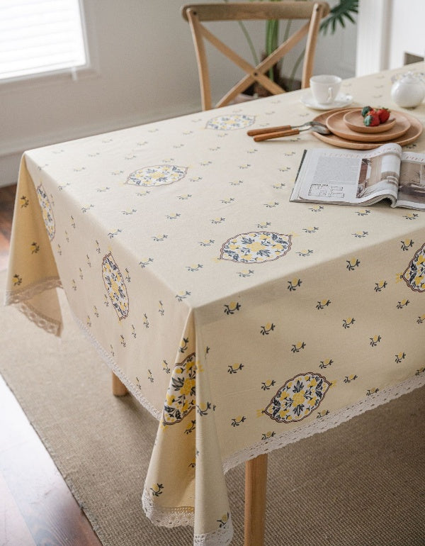Cream Yellow Lantern Print Pastoral Tablecloth