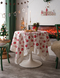 Candy Red Ruffle Printed Christmas Table Cloth