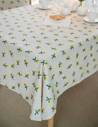 Floral Embroidered Geometric Cotton and Linen Tablecloth