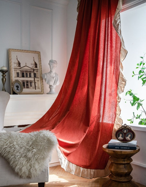 Ruffled Contrast Orange French Curtains