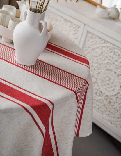 Red/Navy Blue Striped Round Dustproof Table Cloth