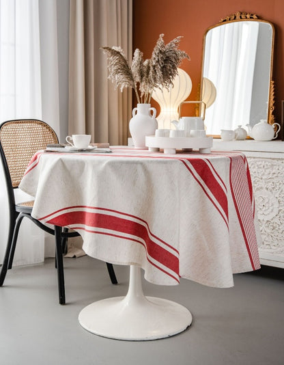 Red/Navy Blue Striped Round Dustproof Table Cloth