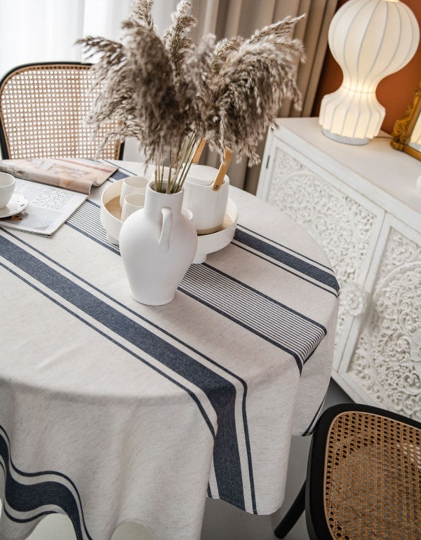 Red/Navy Blue Striped Round Dustproof Table Cloth