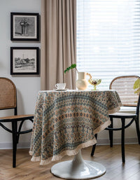 Jacquard Geometric Contrast Color Round Thick Table Cloth