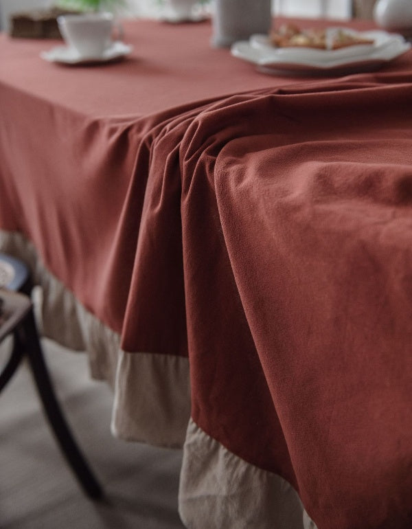 Orange Washed Cotton Ruffled Tablecloth