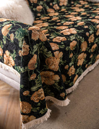 Soft Knitted Floral Jacquard Fringed Blanket
