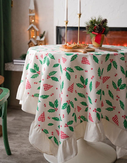 Love-Shaped Green East Leaf Ruffle Print Festive Tablecloth