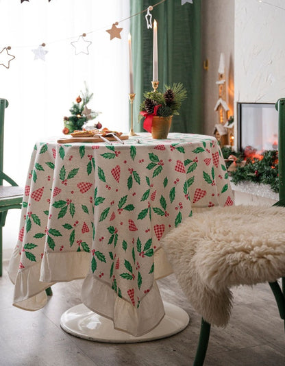 Love-Shaped Green East Leaf Ruffle Print Festive Tablecloth