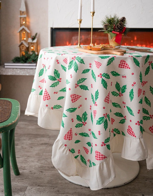 Love-Shaped Green East Leaf Ruffle Print Festive Tablecloth