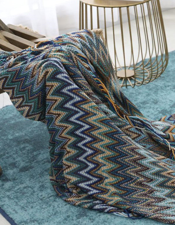 Bohemian Knitted Fringed Blanket