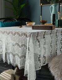 White Hollow Wavy Eyelash Lace Table Cloth