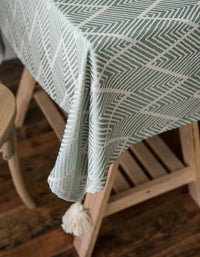 Light Green Fresh Waterproof Jacquard Tassel Tablecloth