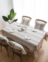 Pink Wide Stripe Waterproof Simple Table Cloth