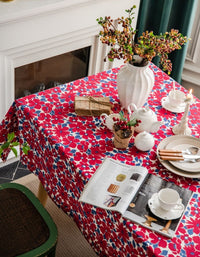 Red Floral Printed Christmas Festive Tablecloth