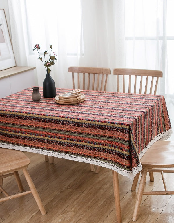 Trendy Bohemian Multicolor Striped Tablecloth
