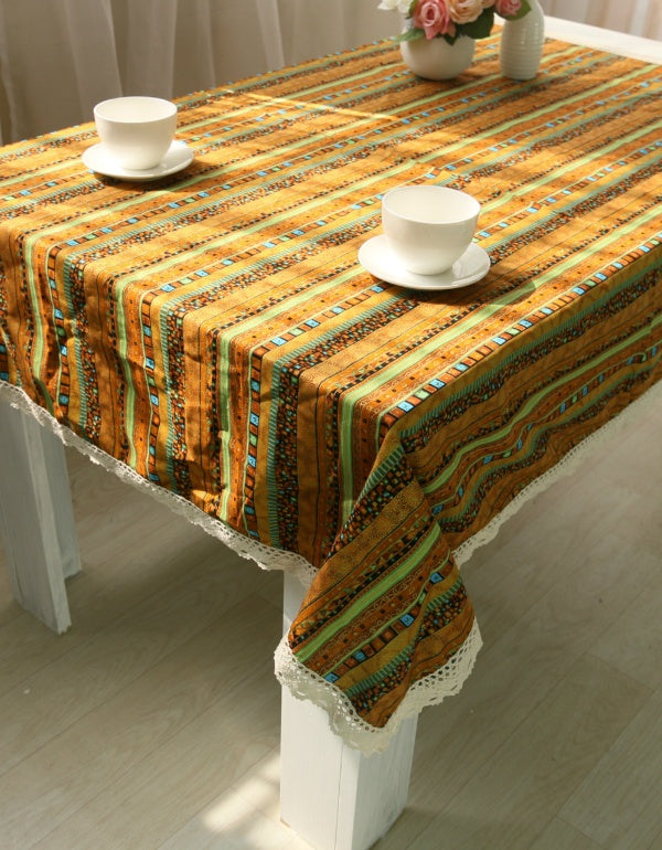 Trendy Bohemian Multicolor Striped Tablecloth