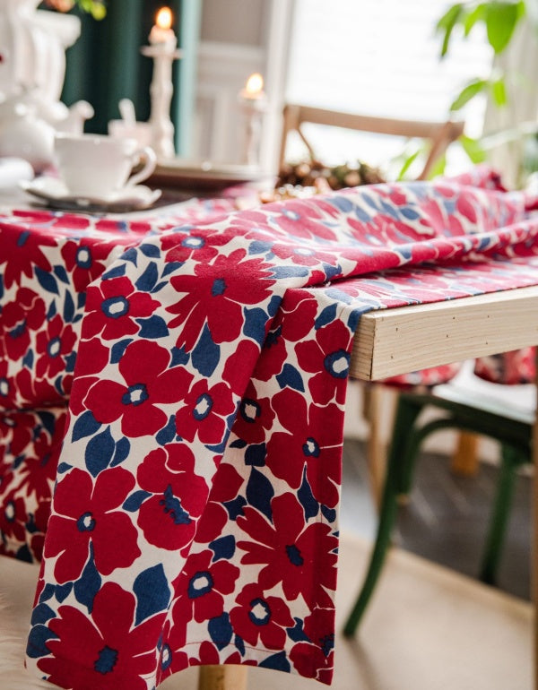 Nappe de Noël à imprimé floral rouge