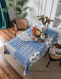 Blue Puzzle Geometric Print Simple Cotton  Linen Tablecloth