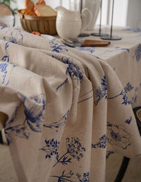 Little Bee Blue Flower Print Sketch Fresh Table Cloth