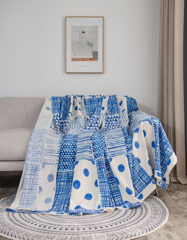 Blue Patchwork Polka Dot Pattern Multifunctional Blanket