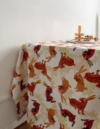 Autumn Retro Caramel Rabbit Waterproof Tablecloth