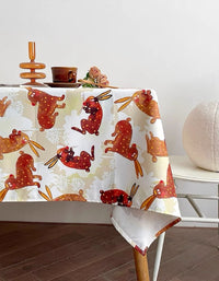 Autumn Retro Caramel Rabbit Waterproof Tablecloth