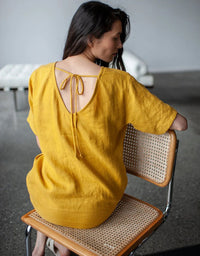 V-back Short Sleeve Linen Dress