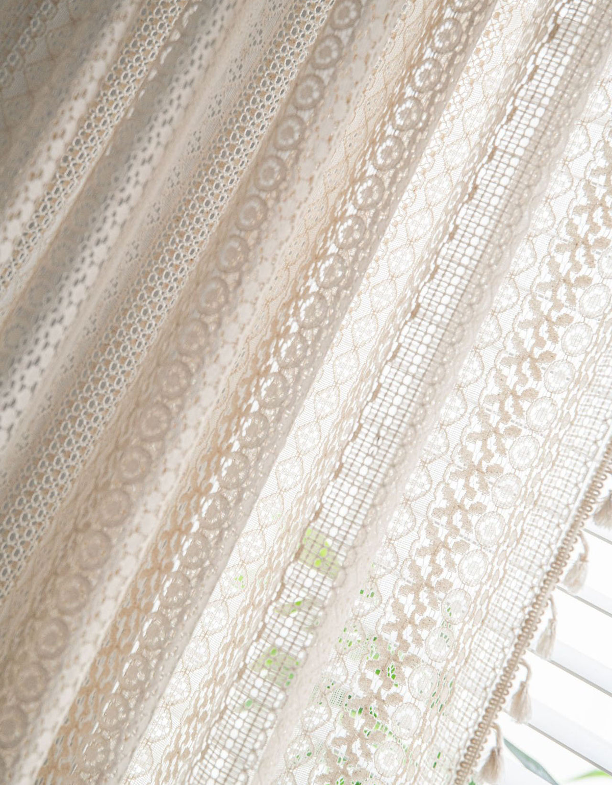 Beige Crochet Retro Hollowed Bedroom Lace Curtains