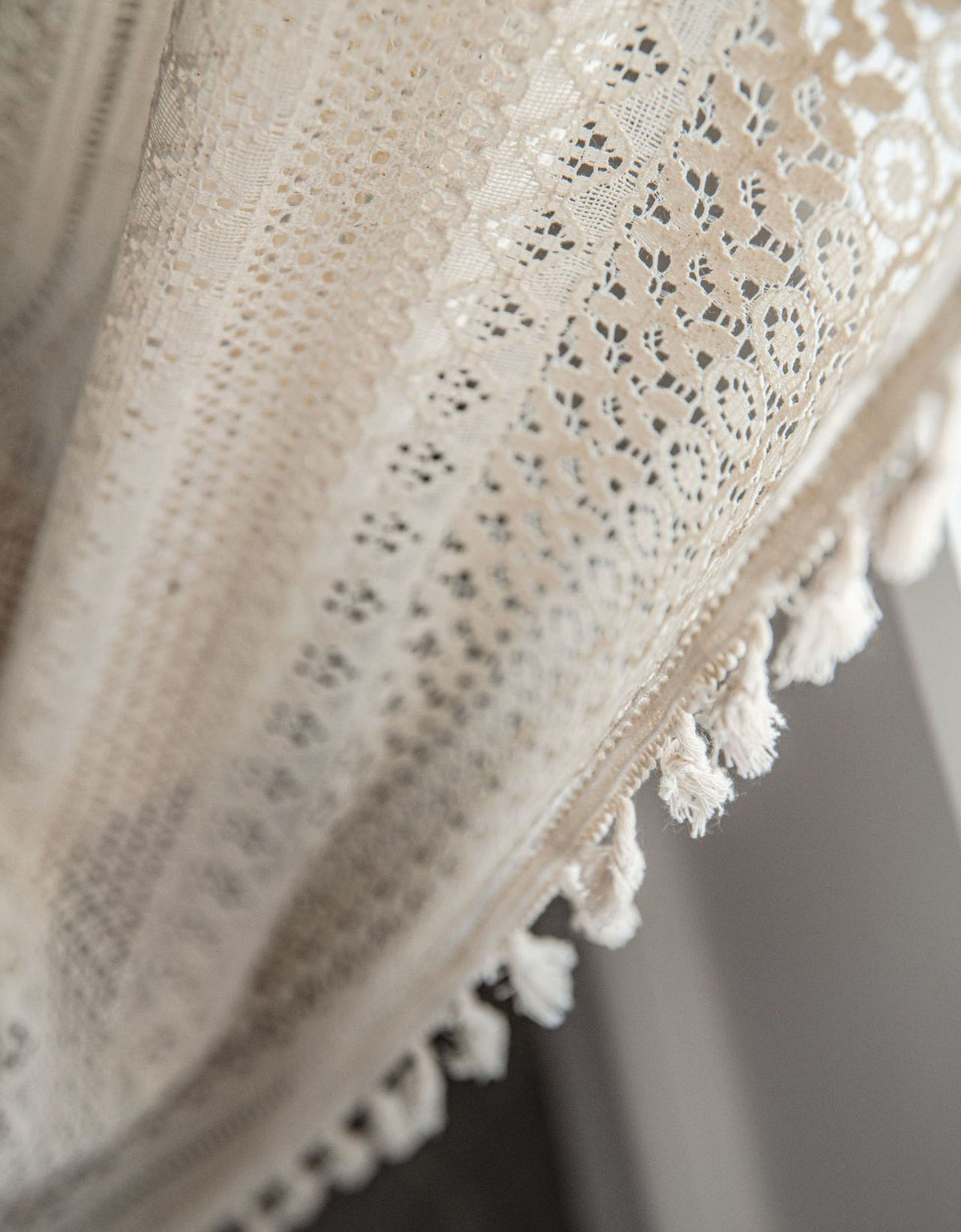 Beige Crochet Retro Hollowed Bedroom Lace Curtains