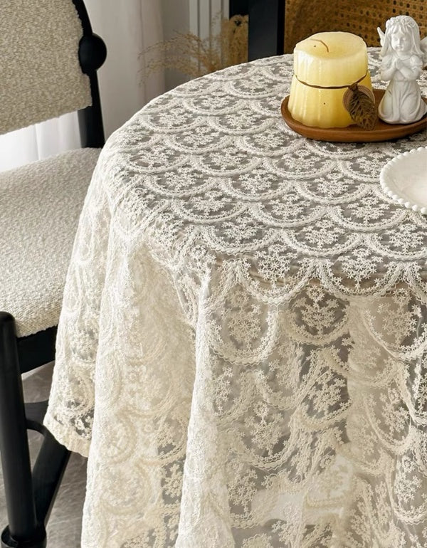 Beige Lace Embroidery Tablecloth