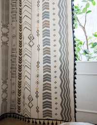 Black Tussle Printed Bohemian Style Curtains