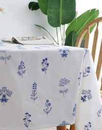 Blue Flowers Embroidery Linen Tablecloth